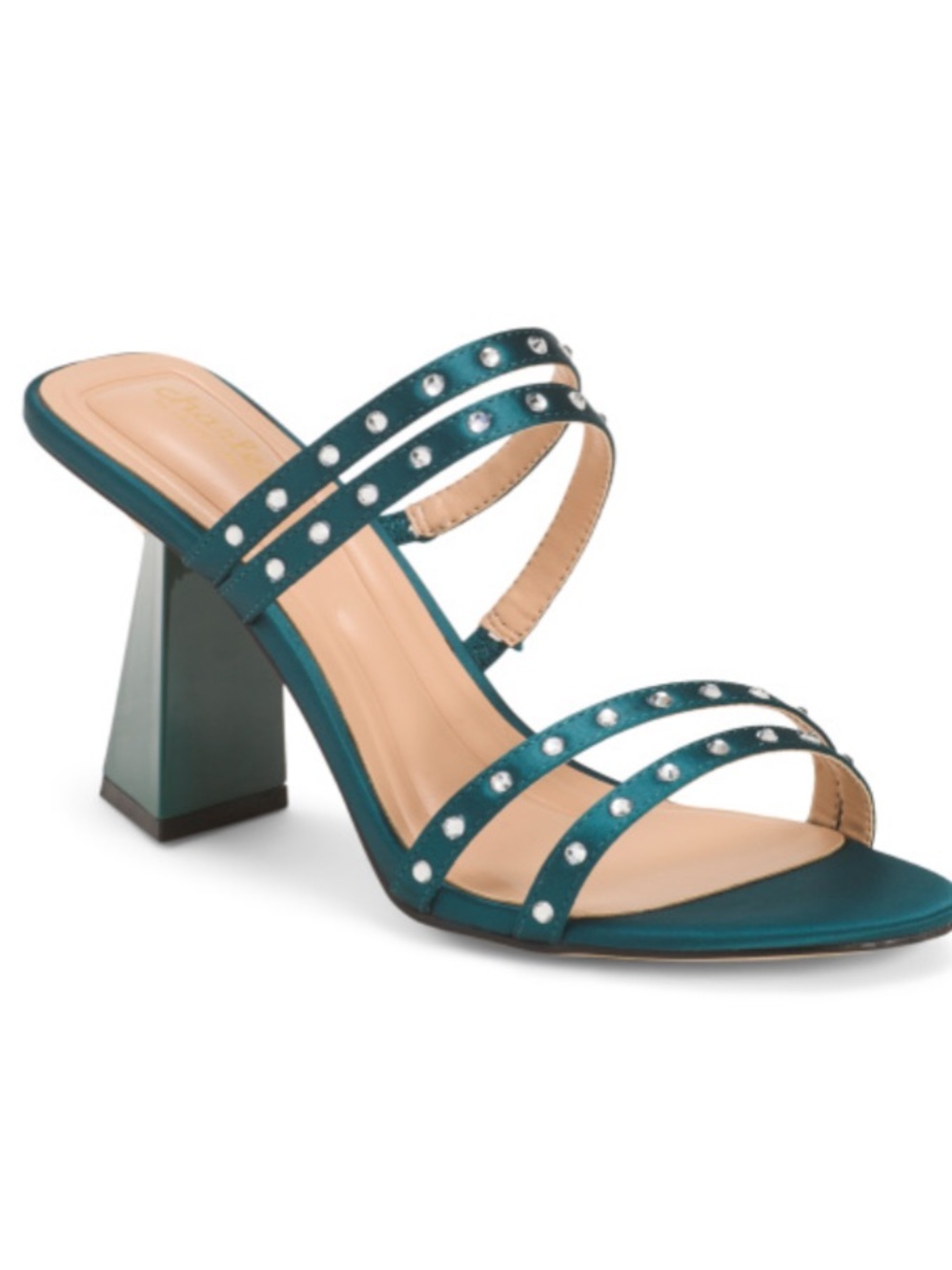 Charles David Teal Studded Three-Strap Block Heel Sandal - Women